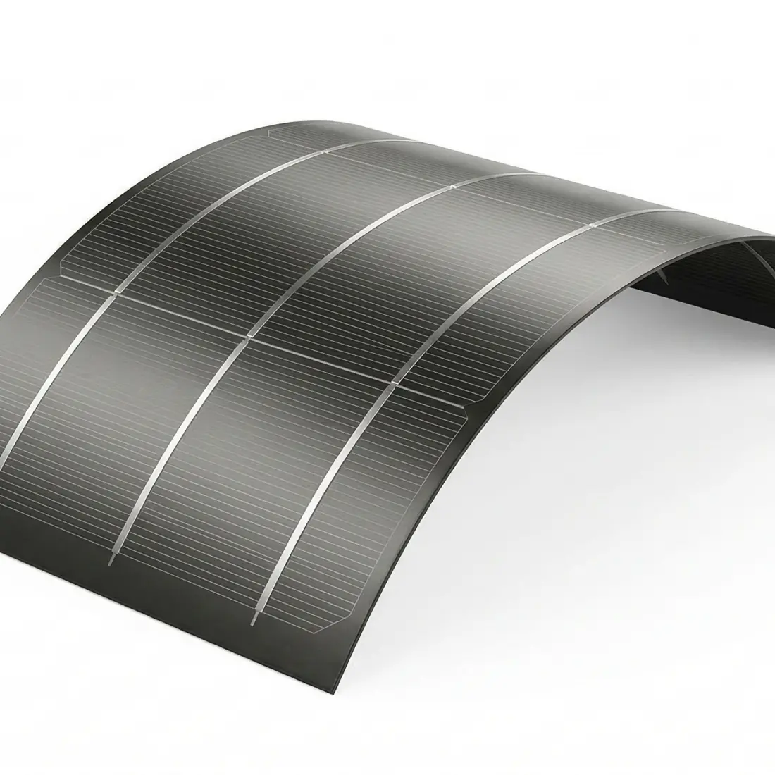 Representación generada por IA de una célula solar flexible de lámina delgada de segunda generación (CIGS/CdTe).