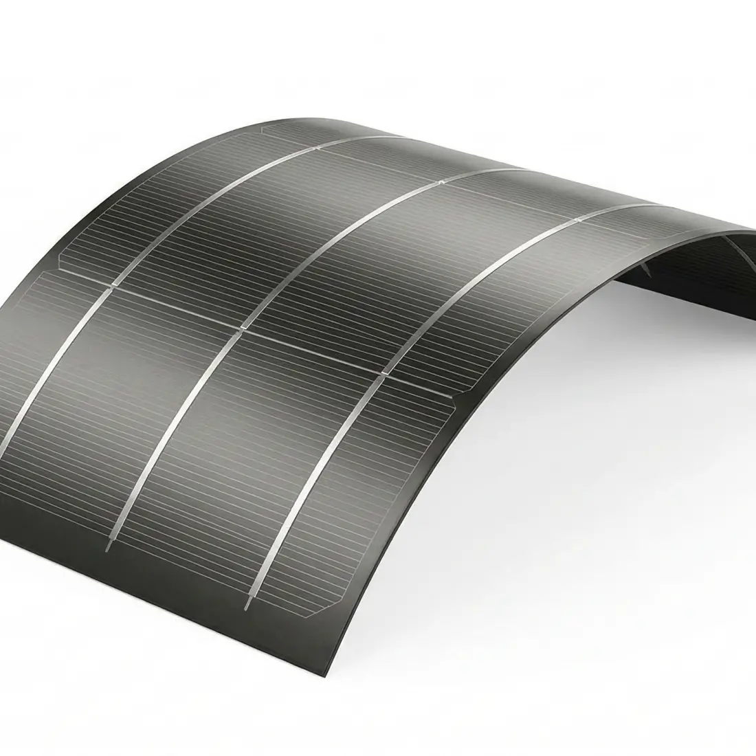 AI-generated depiction of a II-Generation flexible thin-film solar cell (CIGS/CdTe).