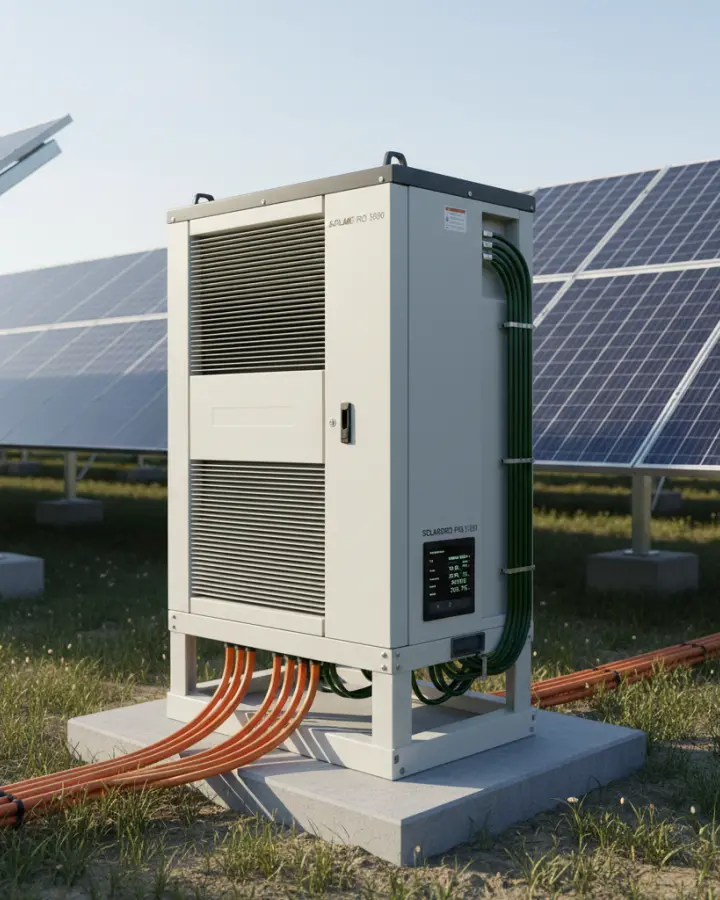 Depiction of an electrical inverter in a solar plant.