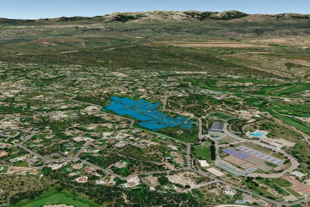 PVcase Ground Mount 3D solar power plant layout design exported as a KML file into Google Earth satellite view.