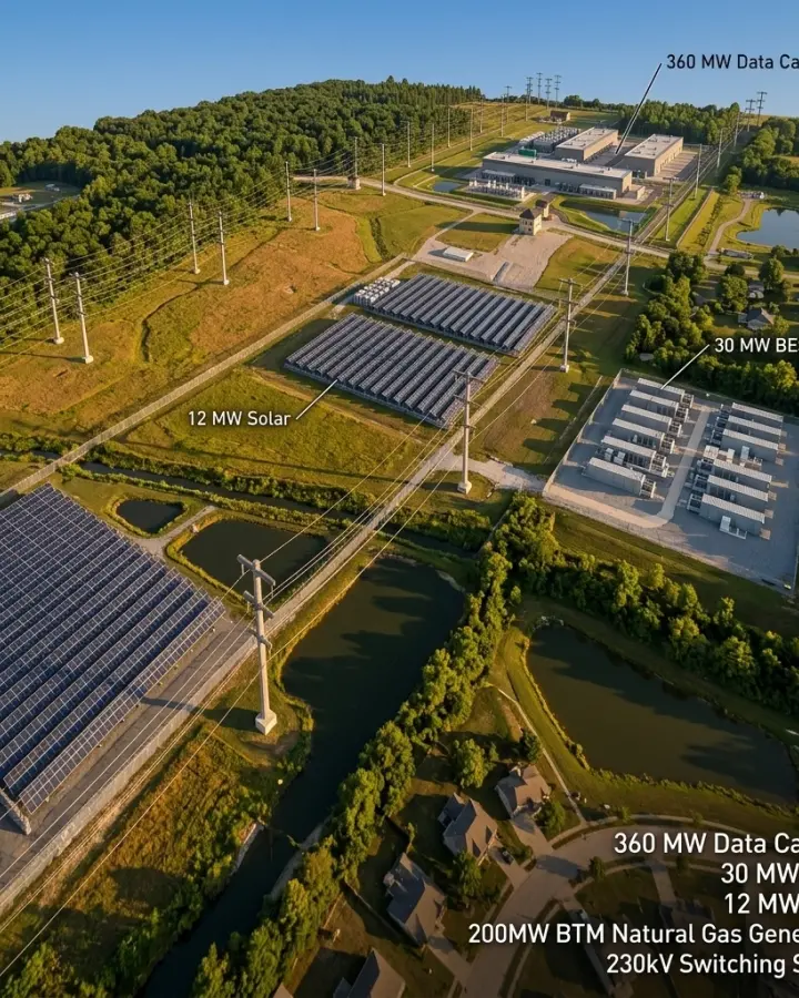 Alternate 3D render of the data center test fit for the Columbus case study in PVcase Prospect.