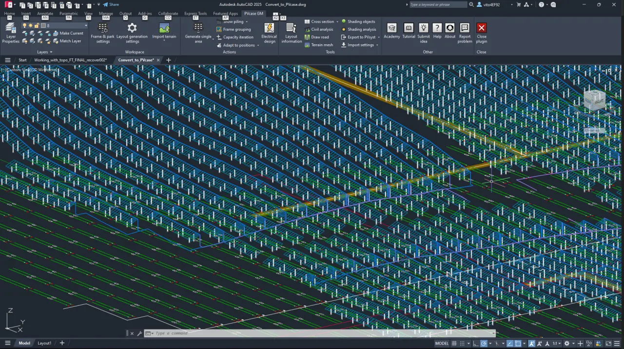Screenshot of the electrical layout of a solar power plant on PVcase Ground Mount.