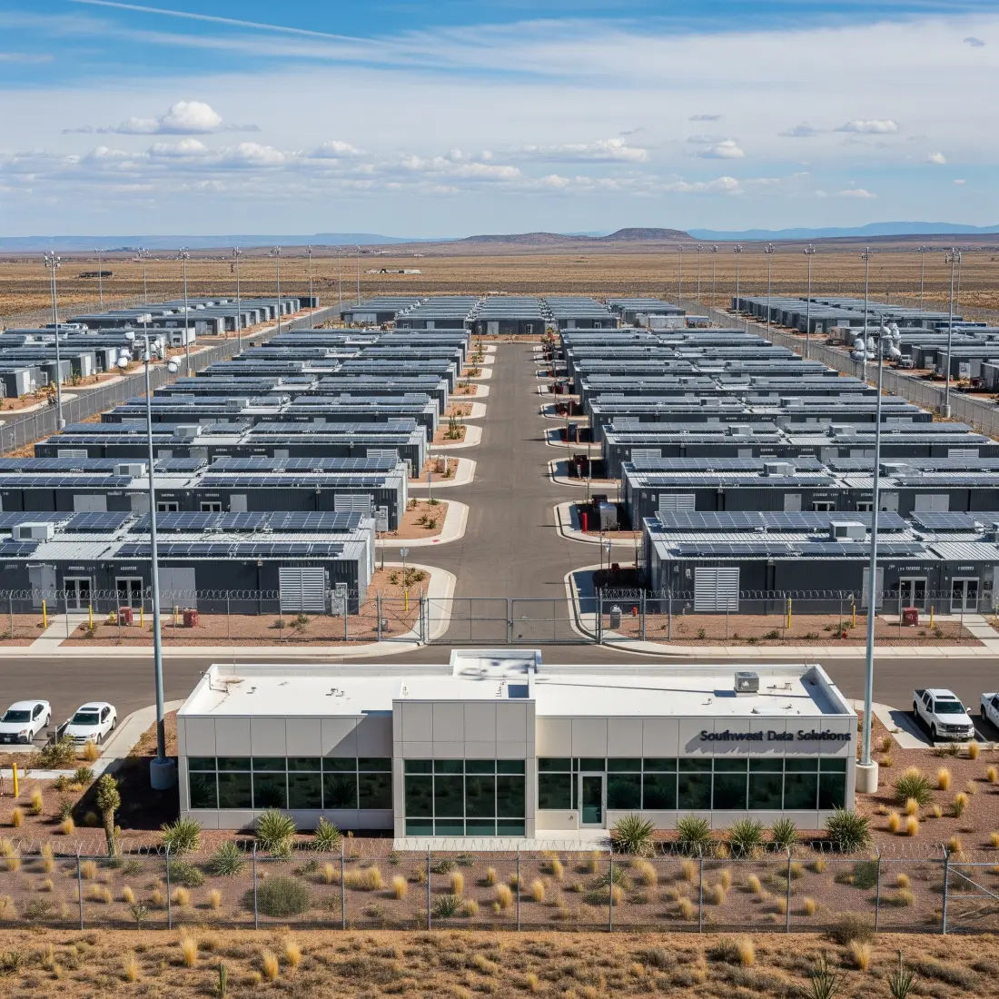 Aerial view of a modular data center in the United States.