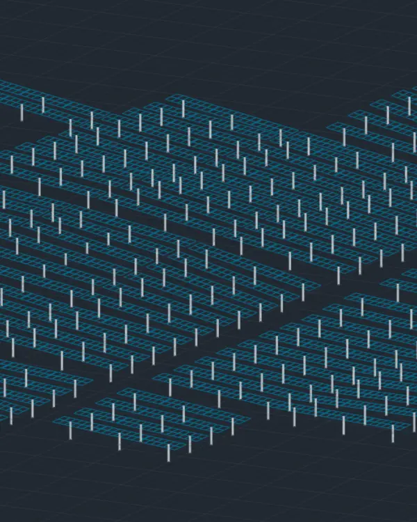 3D illustration of the layout of a utility-scale solar power plant on PVcase Ground Mount.