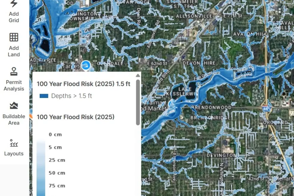View of PVcase Prospect's updated premium flood data applied on a US map.