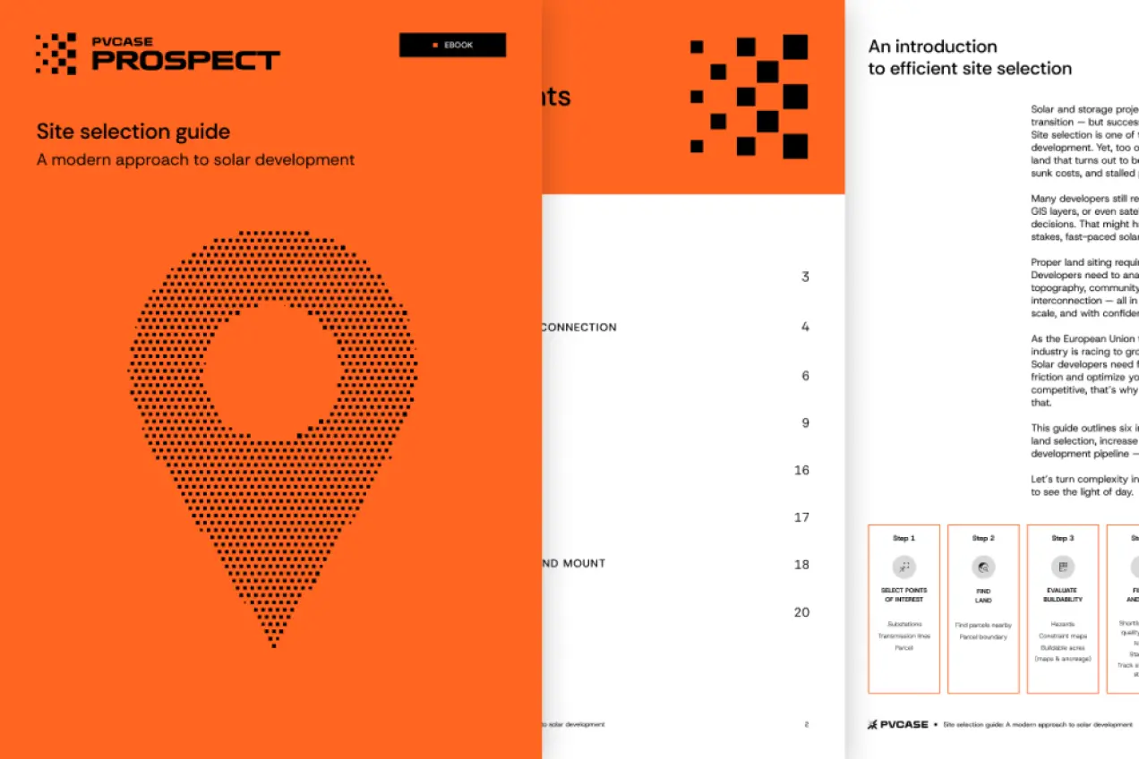 Title page of PVcase's "Site selection guide" e-book.