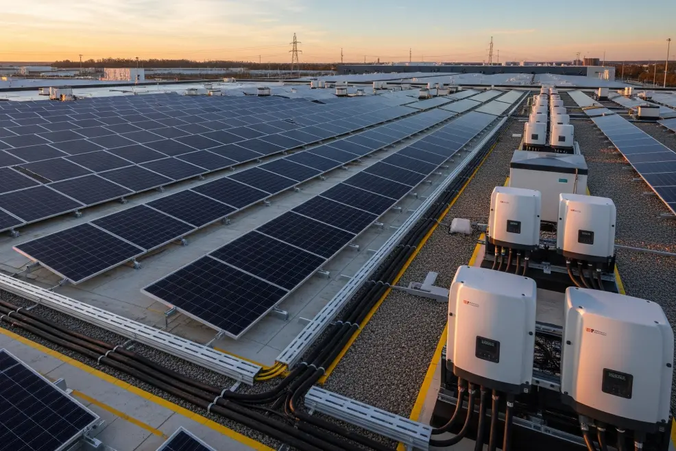 Image of an industrial rooftop solar system.