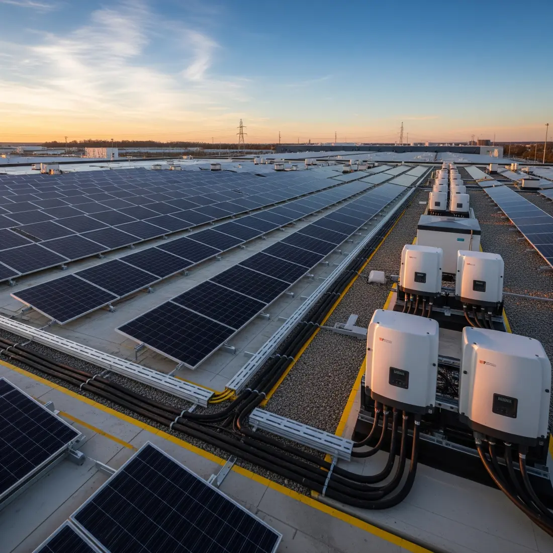 Paneles solares limpios produciendo al máximo