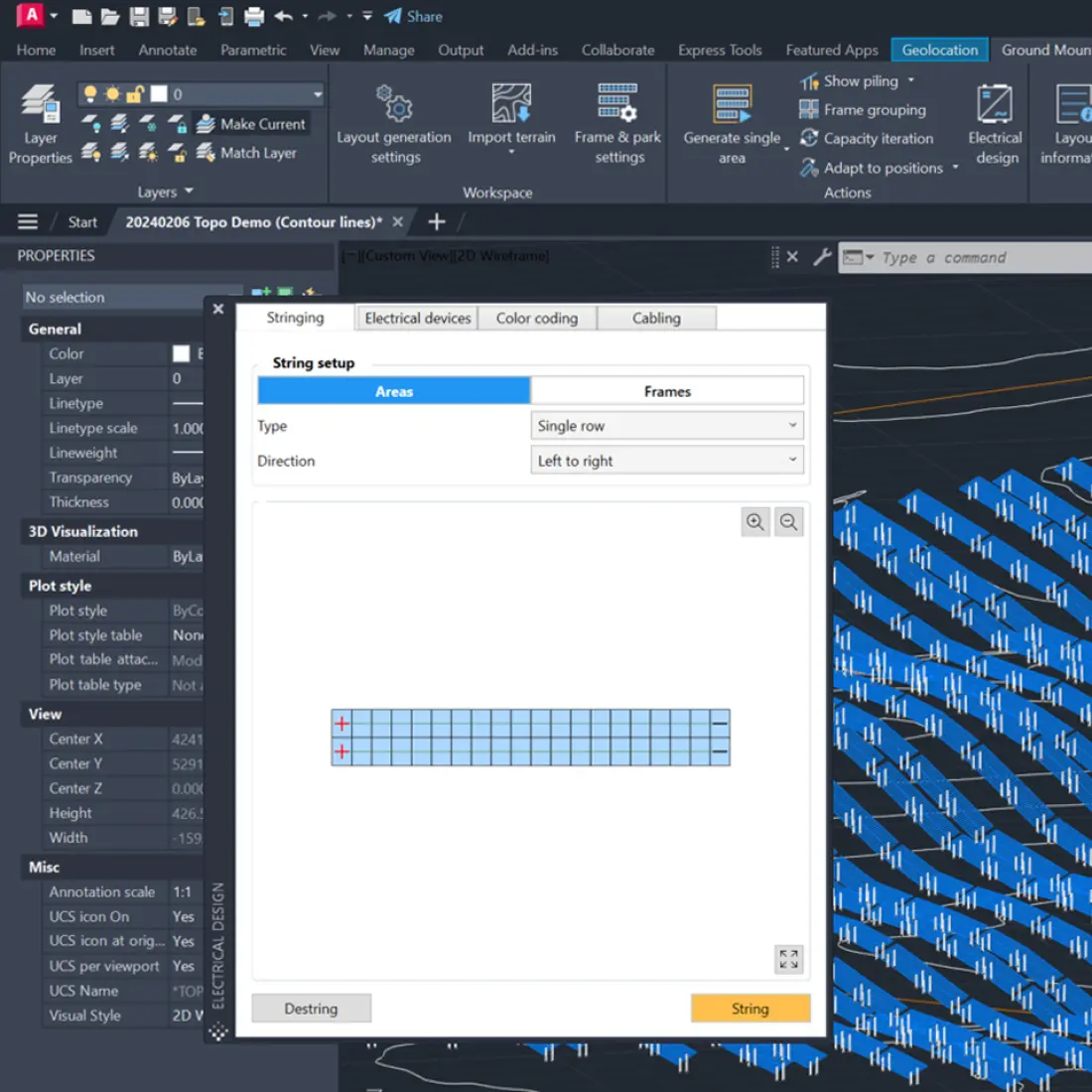 Engineering interface automating solar plant layout and electrical design