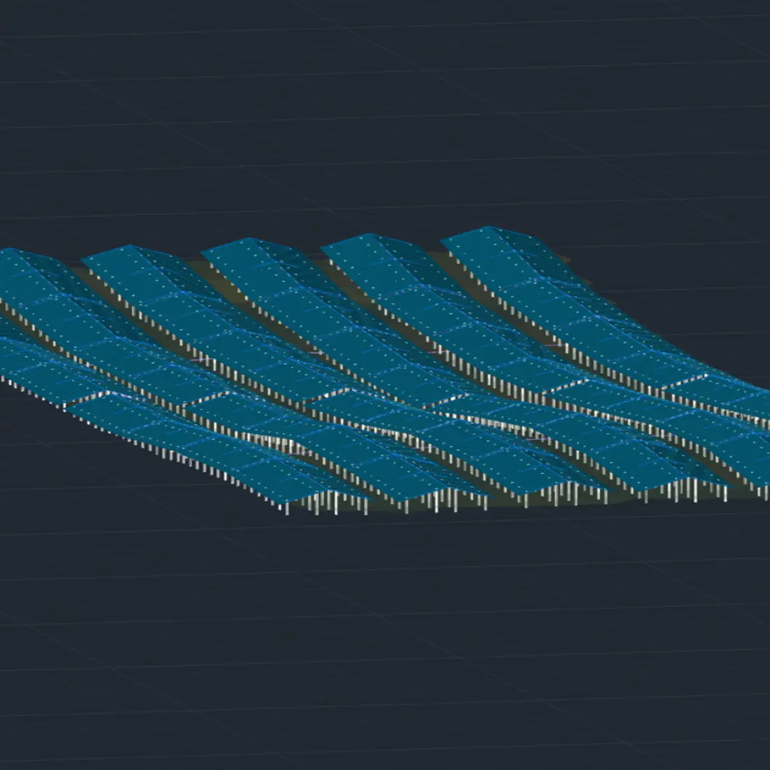 3D solar panel layout visualized on sloped terrain for construction validation