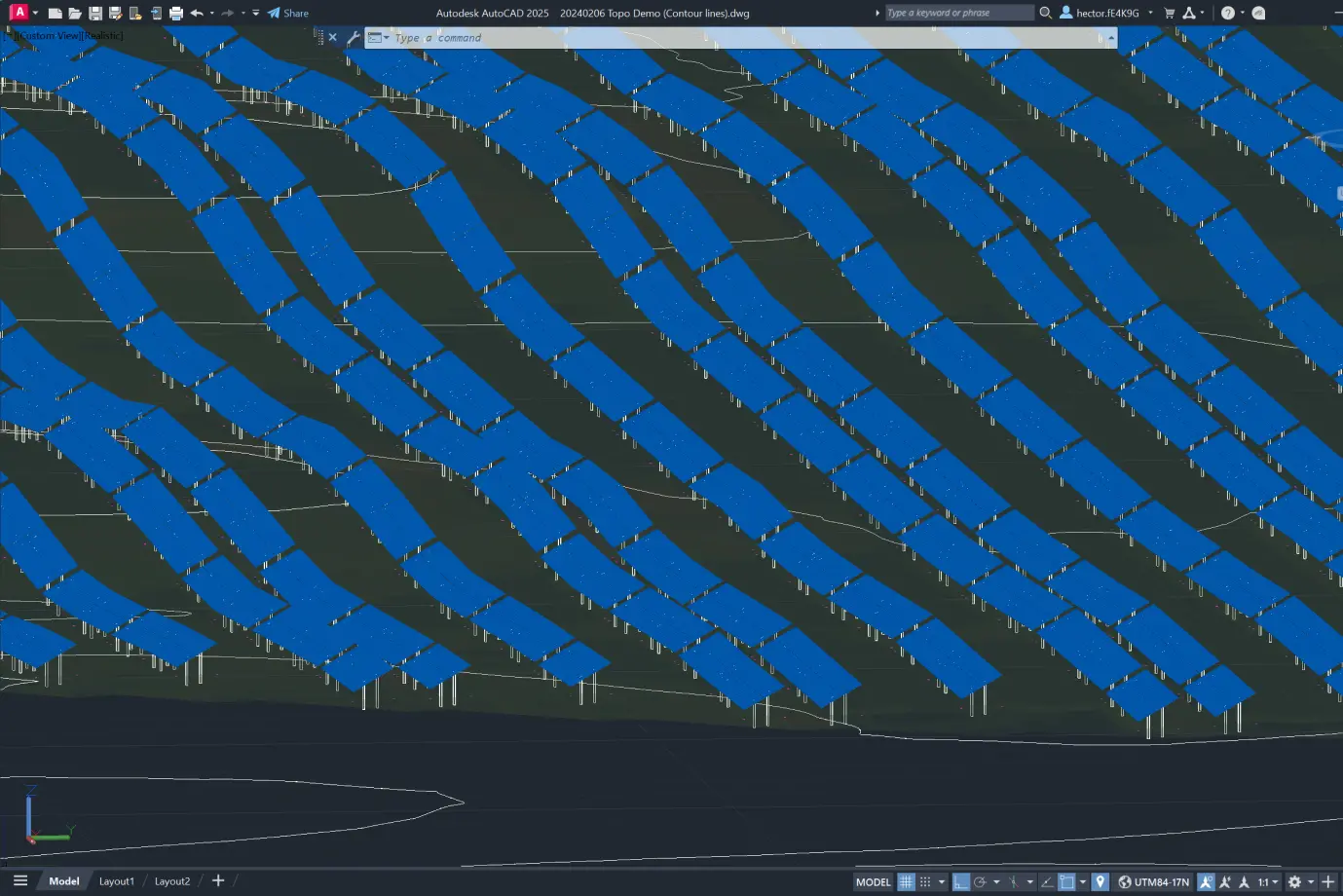 PVcase interface displaying 3D solar array layout for construction plannin