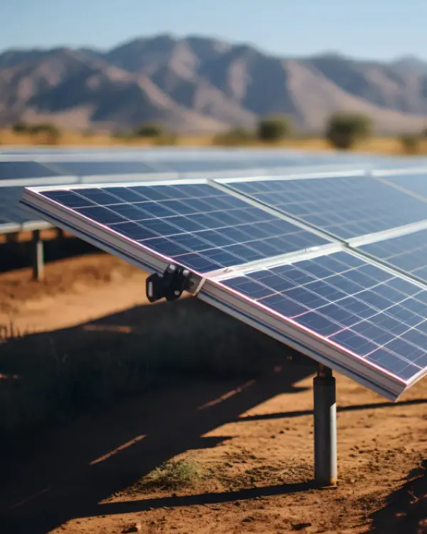 Solar panel layout on a utility-scale site, illustrating constructible design and mounting structure.